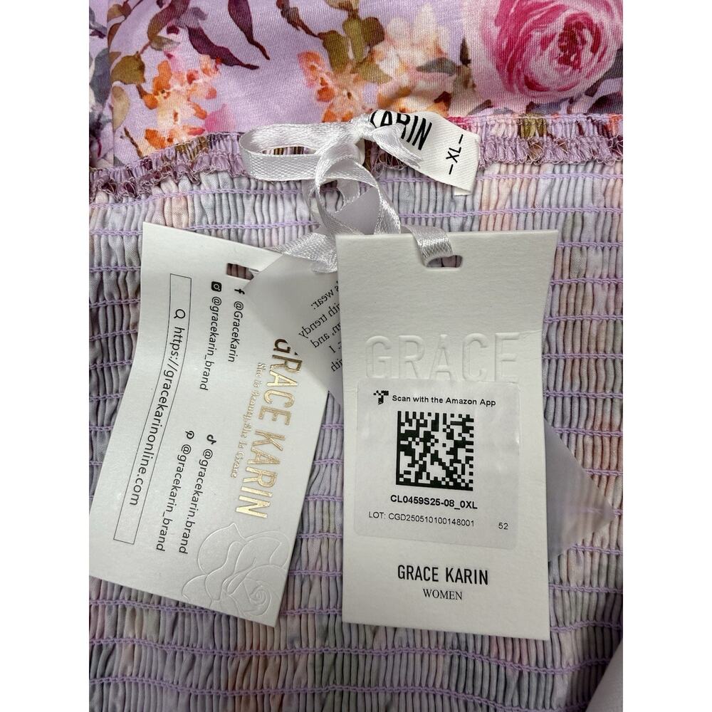 Grace Karin Purple Floral Ruffle Maxi Dress XL Wedding Guest Garden Party - Picture 11 of 11